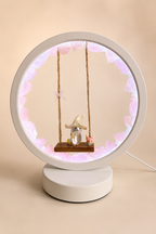 Raw Rose Quartz & Baroque Sea Pearl Circular Swing Lamp