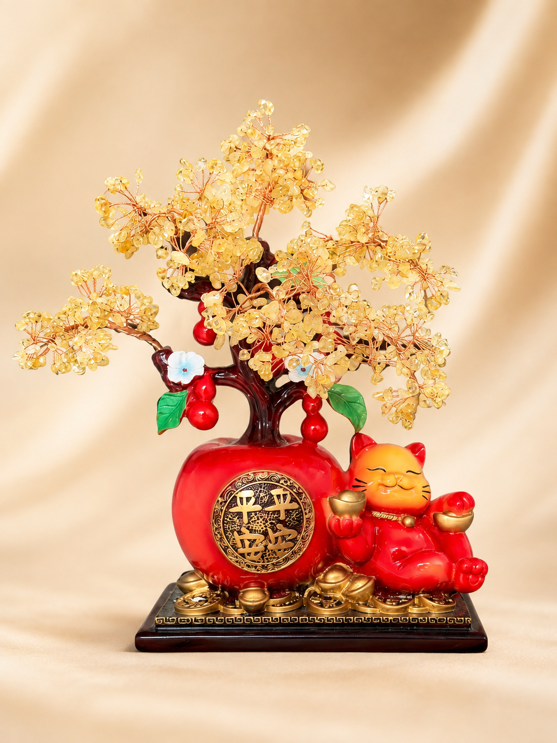Citrine Crystal Money Tree with Lucky Cat